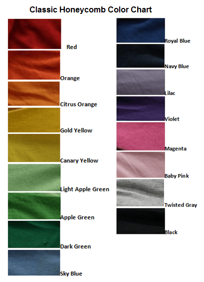 Color Chart_Classic Honeycomb_102311_CuttonGarmentsJC