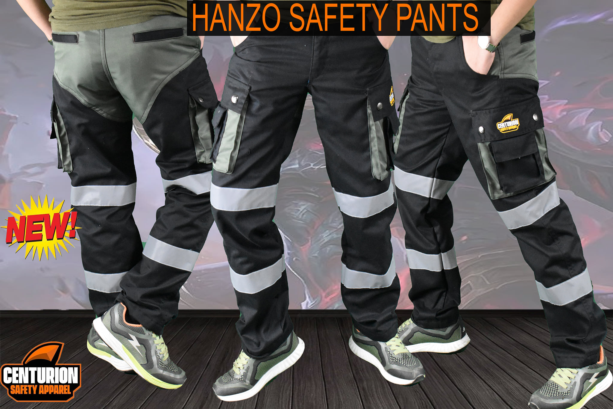 HANZO, 8 pocket tactical rider reflectorized safety pants
