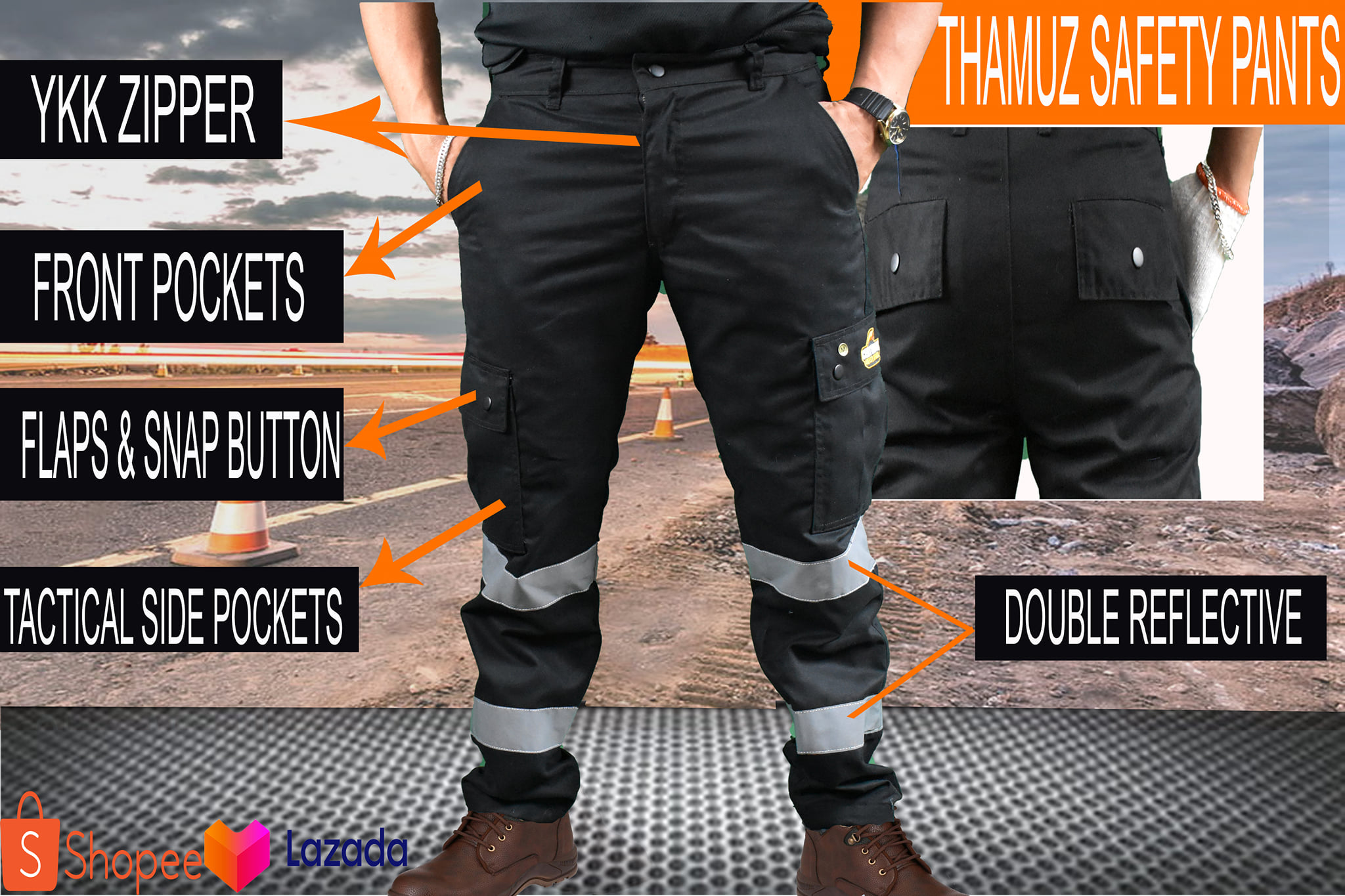 HANZO, 8 pocket tactical rider reflectorized safety pants